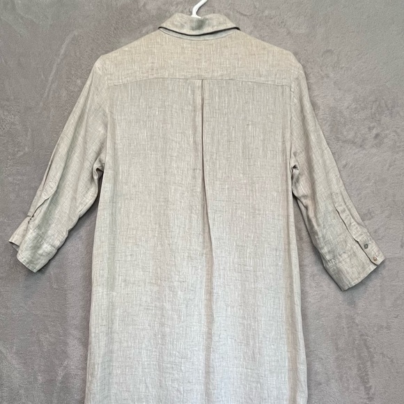 Harshman 100% Linen Tan Oatmeal Button Down Maxi Dress Size Large Collared - Picture 10 of 16